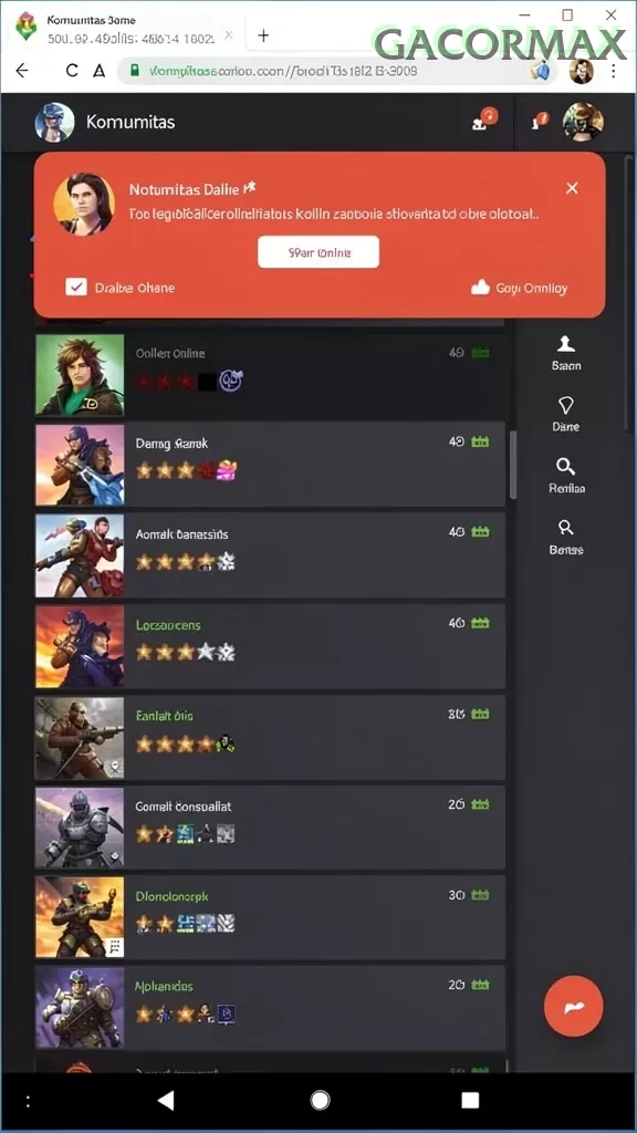 Cuplikan layar MACANTOGEL — menu navigasi
